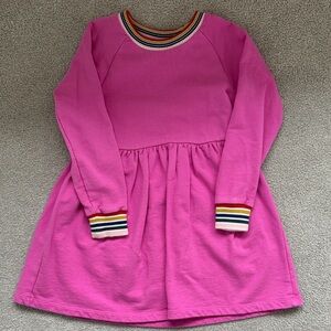 Hanna Andersson Pink Balloon Dress with Multicolor Striped Trim